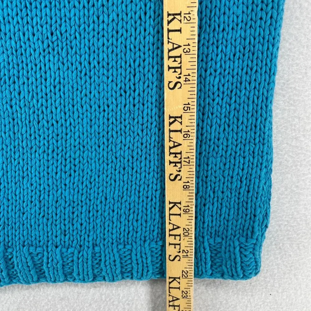 EILEEN FISHER Sweater L Cotton Vest Tank Chunky Rolled Neck Pullover Blue